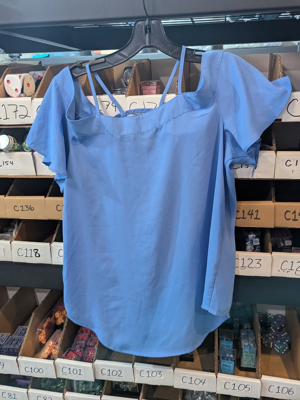 Express Blue Button-Front Ruffle Sleeve Top | SP - Picture 4 of 4